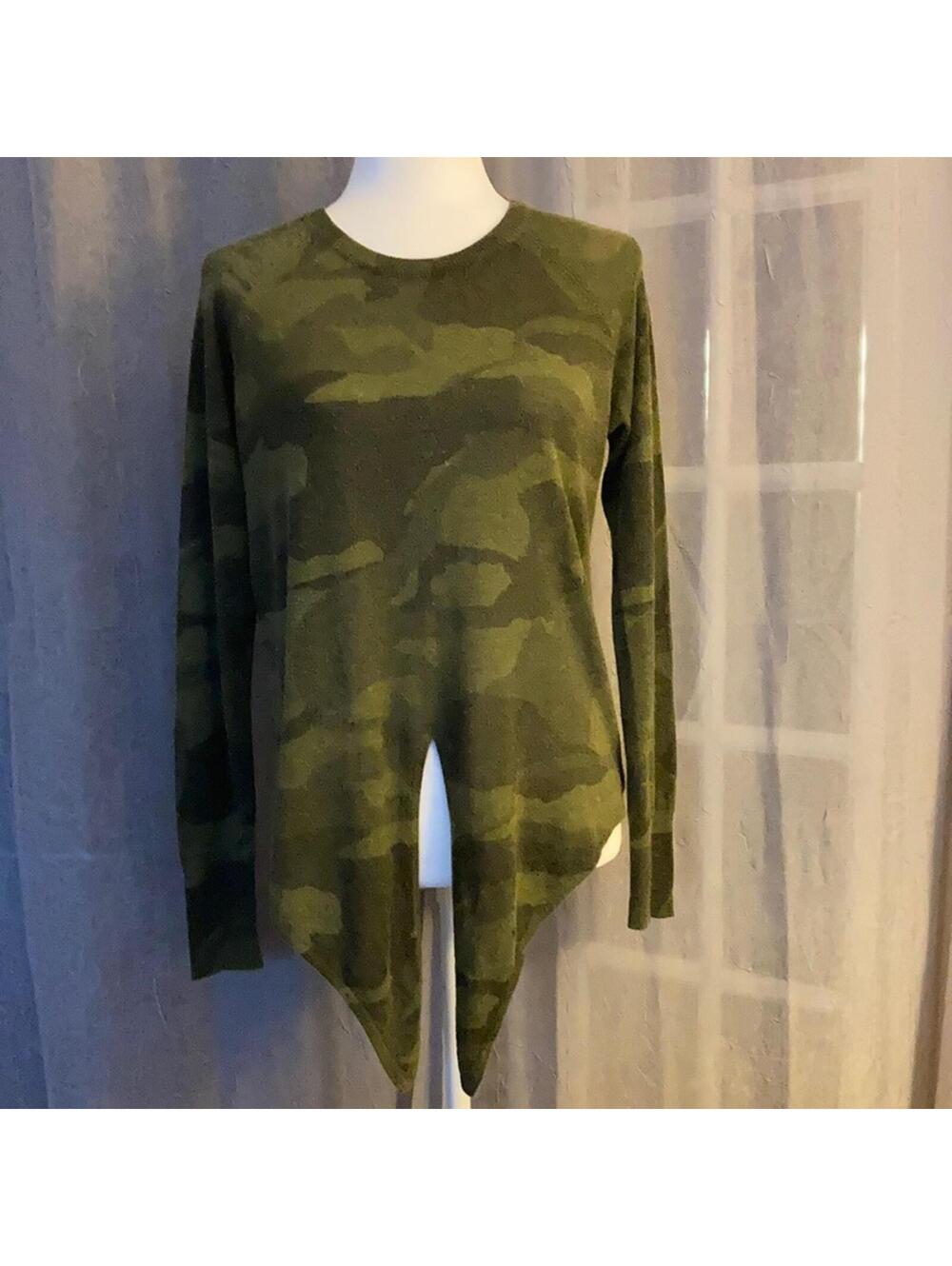 Olivaceous tie-front camo sweater